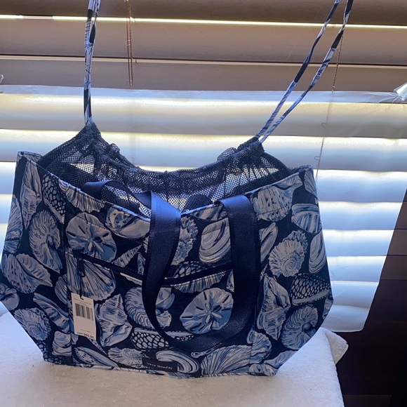 Vera Bradley Recycled Reactive Drawstring Family Tote Bag Morning Shells Blue - Picture 1 of 7